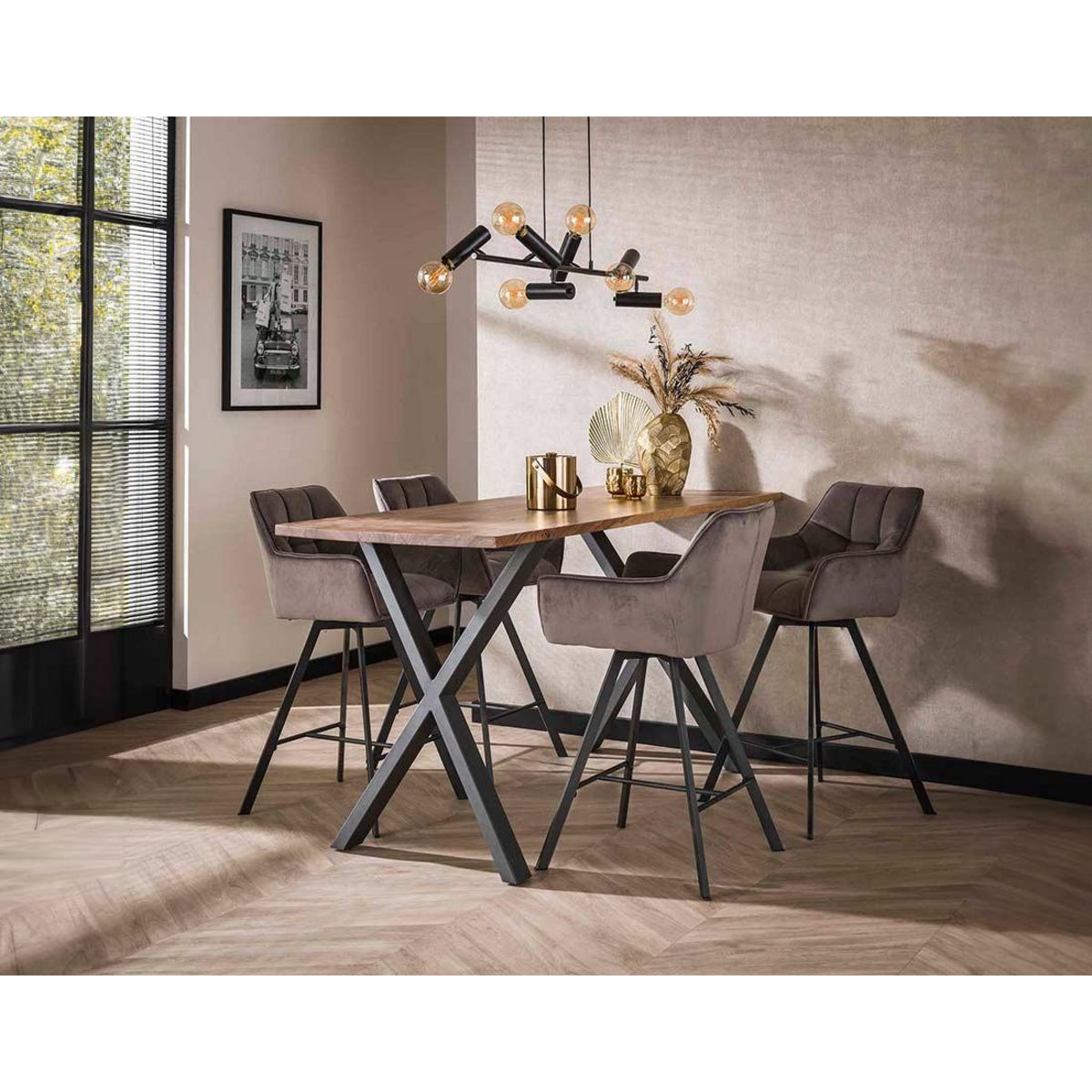 LISA DESIGN Hatti - lot de 2 tabourets de bar pivotants - en velours gris