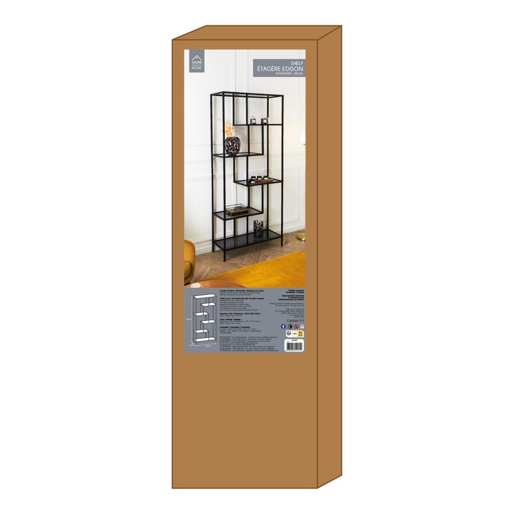 Voir la diapositive 5 : The Home Deco Factory Étagère en verre fumé  edison  180cm noir