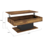 Voir la diapositive 5 : ID MARKET Table basse plateau relevable rectangulaire EDEN bois foncé effet vieilli et noir