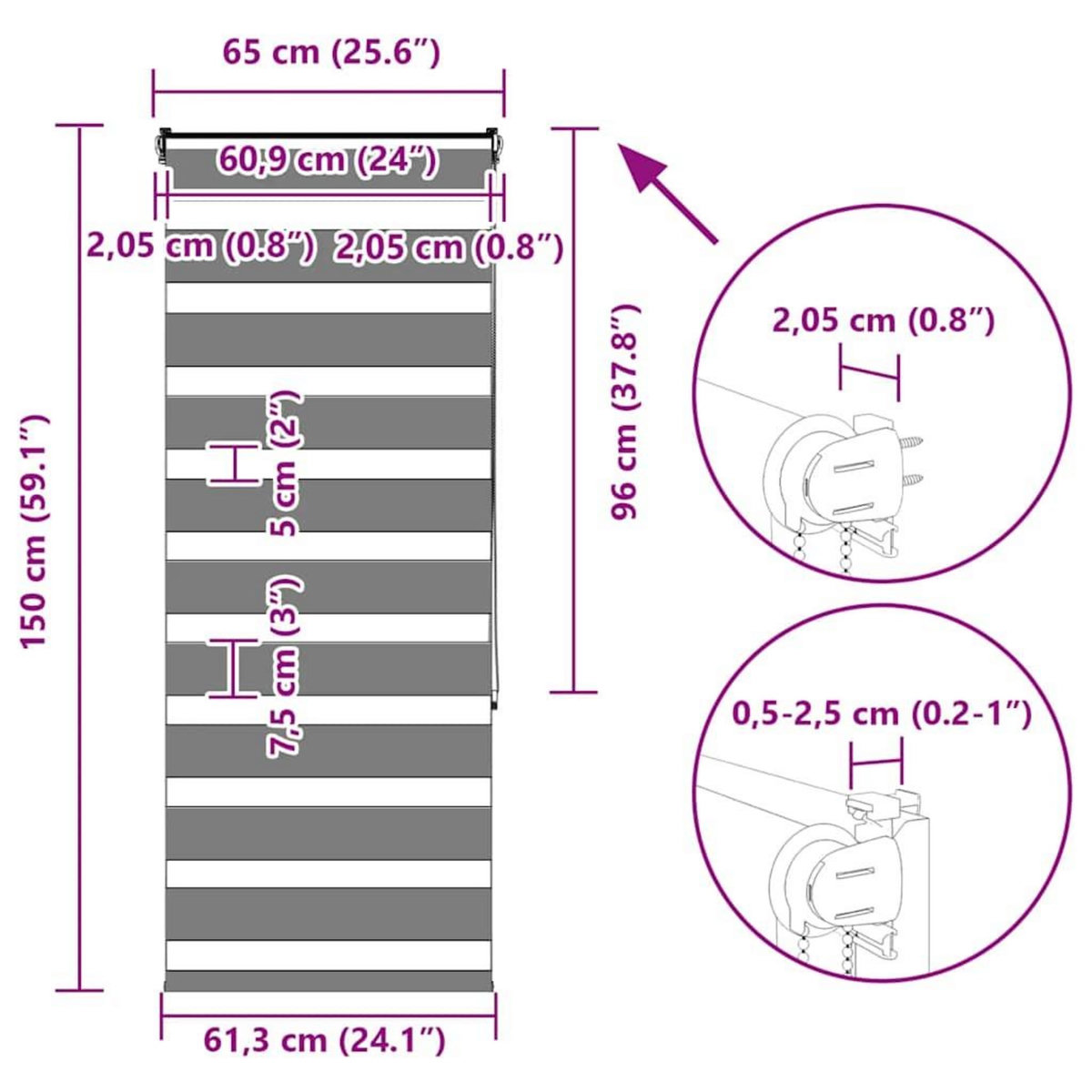 VIDAXL Store zebre marron 65x150 cm largeur du tissu 60,9 cm polyester