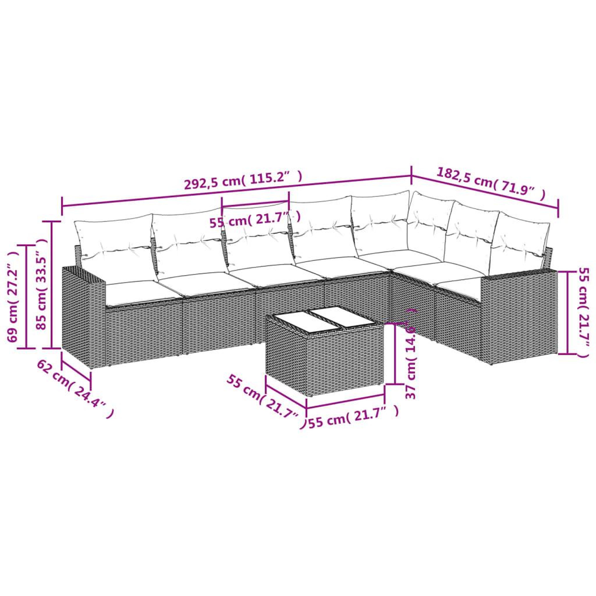 Voir la diapositive 3 : VIDAXL Salon de jardin avec coussins 8 pcs beige resine tressee