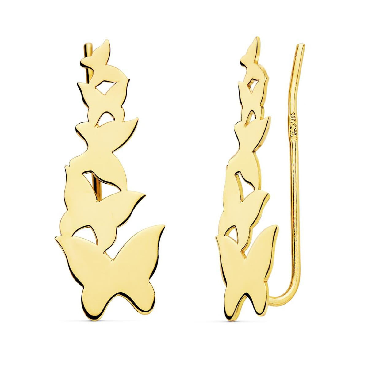 L'ATELIER D'AZUR Boucles d'Oreilles Or 18 Carats 750 Jaune - Contours Grimpeurs - Papillons
