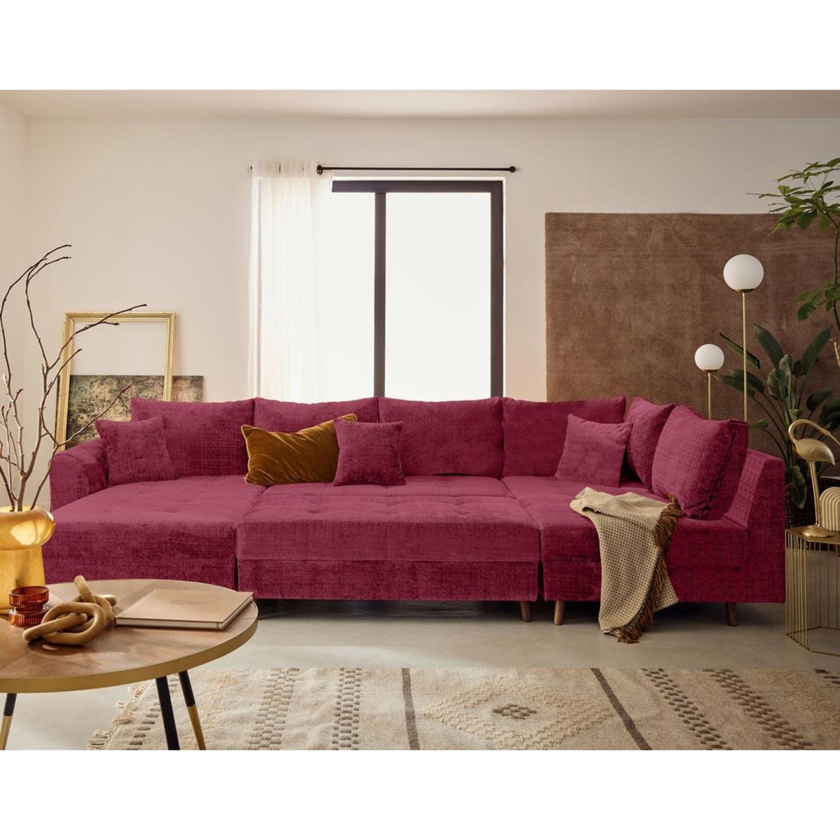 LISA DESIGN Rune - canapé panoramique d'angle droit 7 places en velours texturé