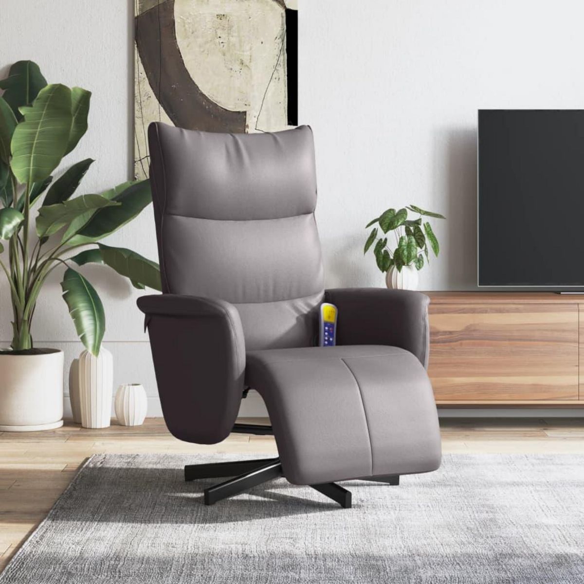 VIDAXL Fauteuil inclinable de massage repose-pieds gris similicuir
