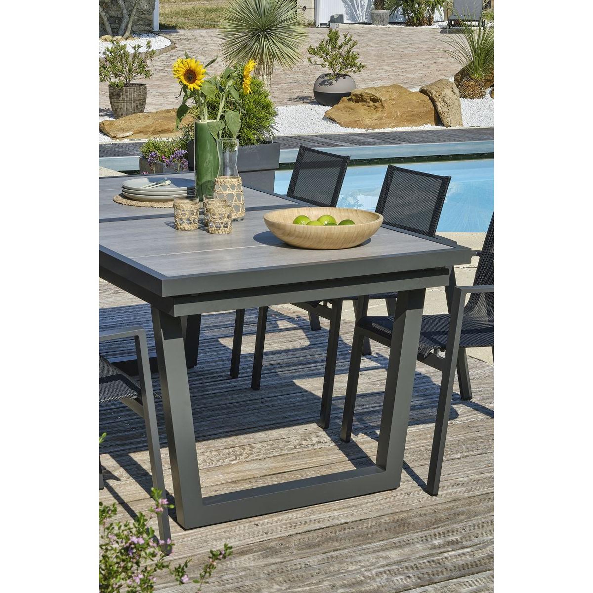 Voir la diapositive 6 : DCB GARDEN Ensemble Table de jardin Extensible en Céramique & 6 Fauteuils  Olhos  191-251cm Gris Anthracite