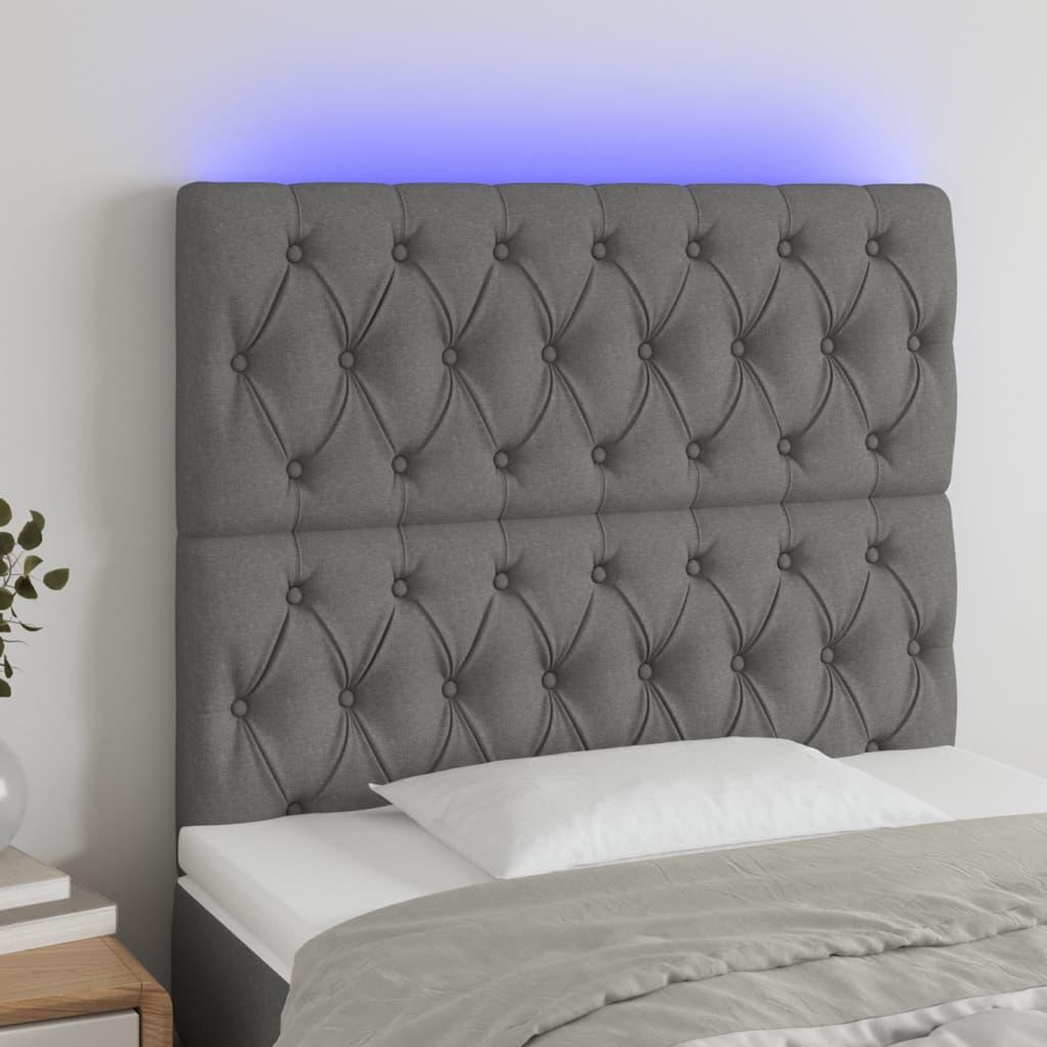 Voir la diapositive 1 : VIDAXL Tete de lit a LED Gris fonce 100x7x118/128 cm Tissu
