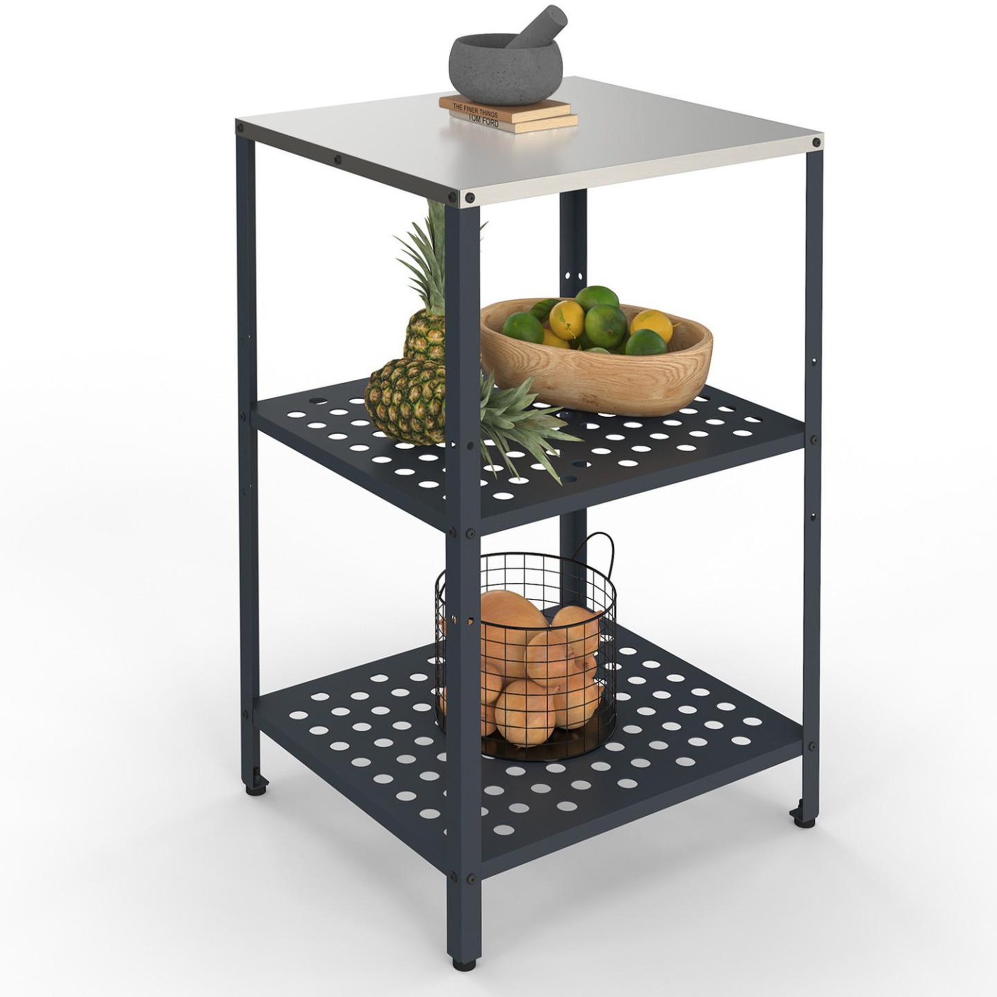 ID MARKET Meuble de cuisine extérieure pareo 2 étagères en acier gris anthracite