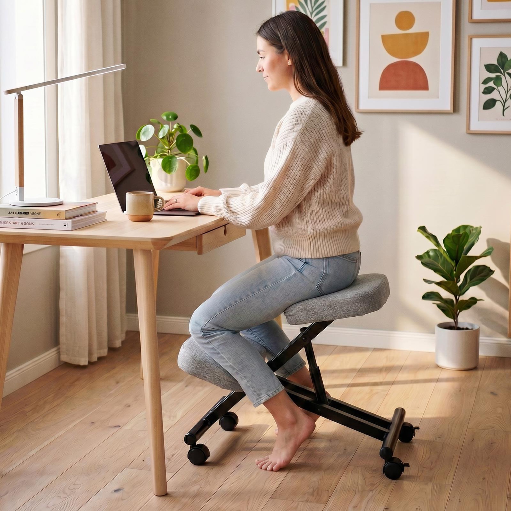 Voir la diapositive 2 : IDIMEX Tabouret ergonomique ROBERT, structure en métal et tissu