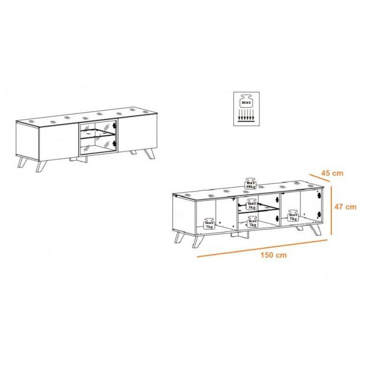 Paris Prix Ensemble Meuble TV & Bibliothèque  Thin  330cm Noir & Naturel