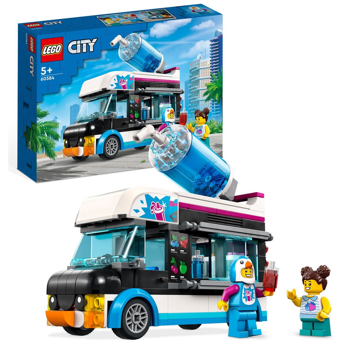 LEGO City 60384 Le camion à granités du pingouin, Jouet Camion pour Enfants de 5 Ans, Jeu de Véhicule d'Été avec Figurines