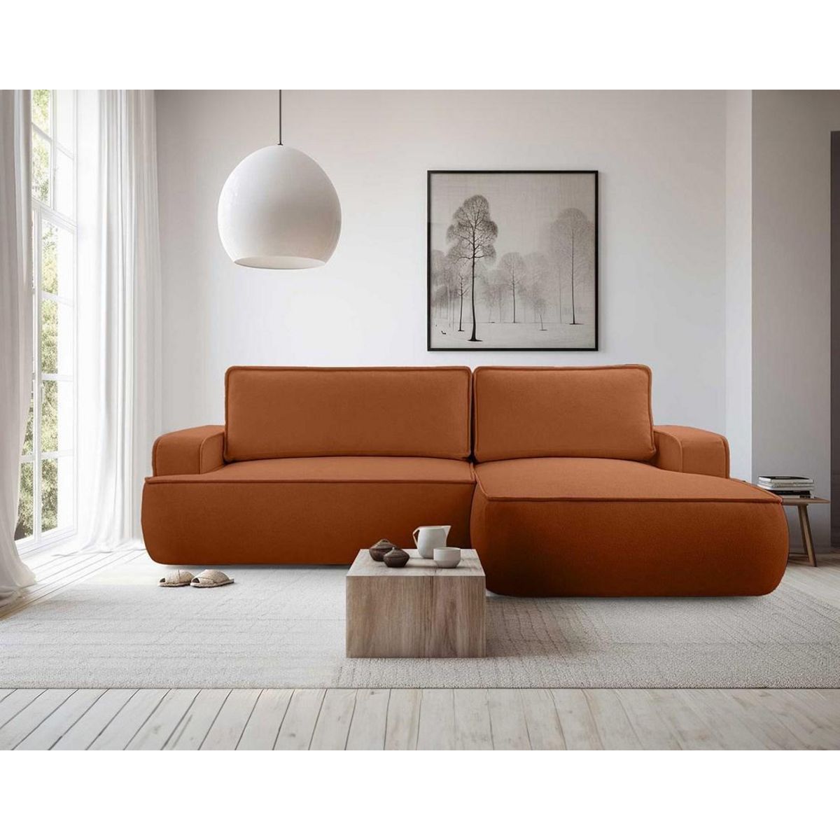 BEST MOBILIER Nessino - canapé d'angle droit 4 places - convertible avec coffre - en tissu texturé