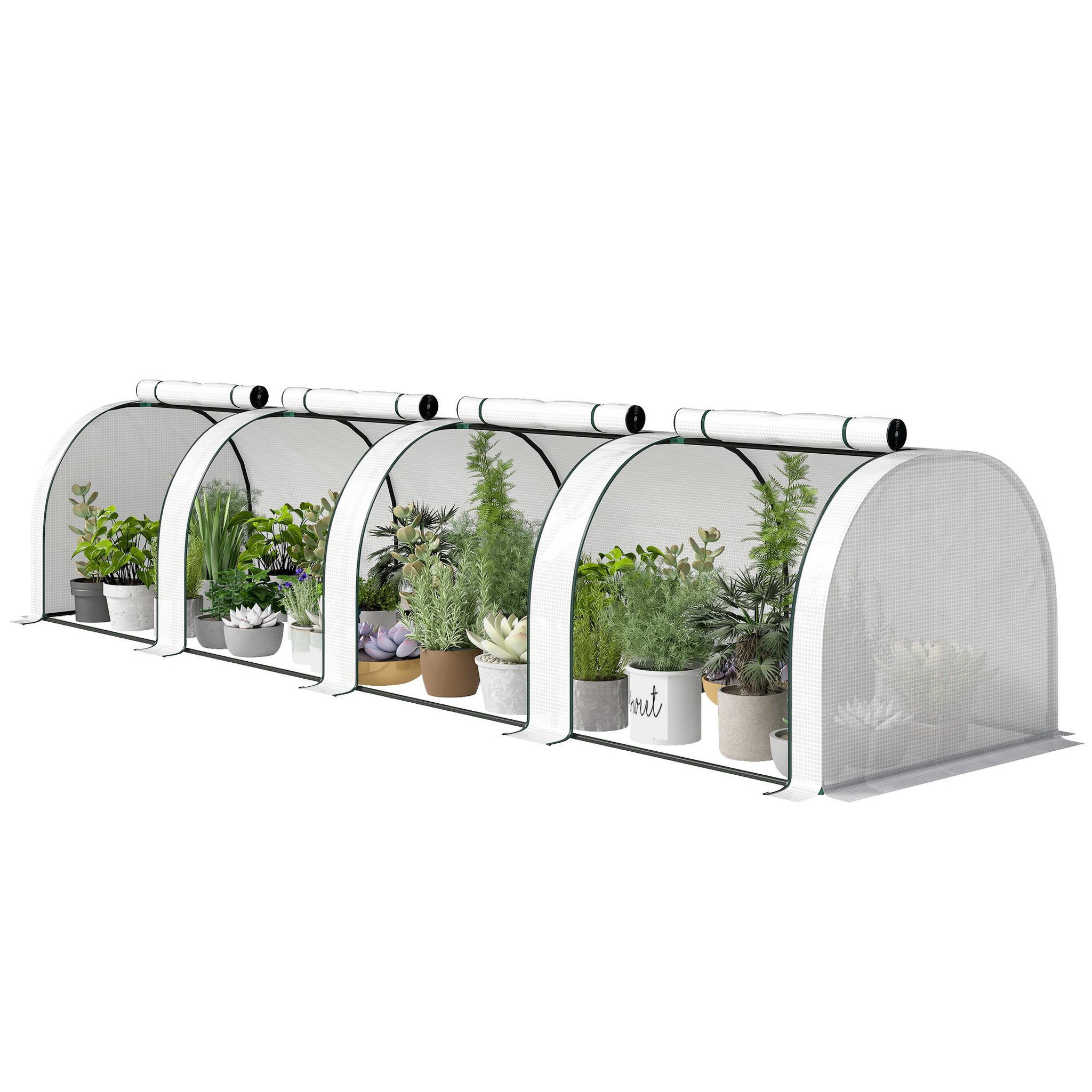 Voir la diapositive 5 : OUTSUNNY Mini serre de jardin serre à tomates 4 x 1 x 0,8 m 4 portes zippées