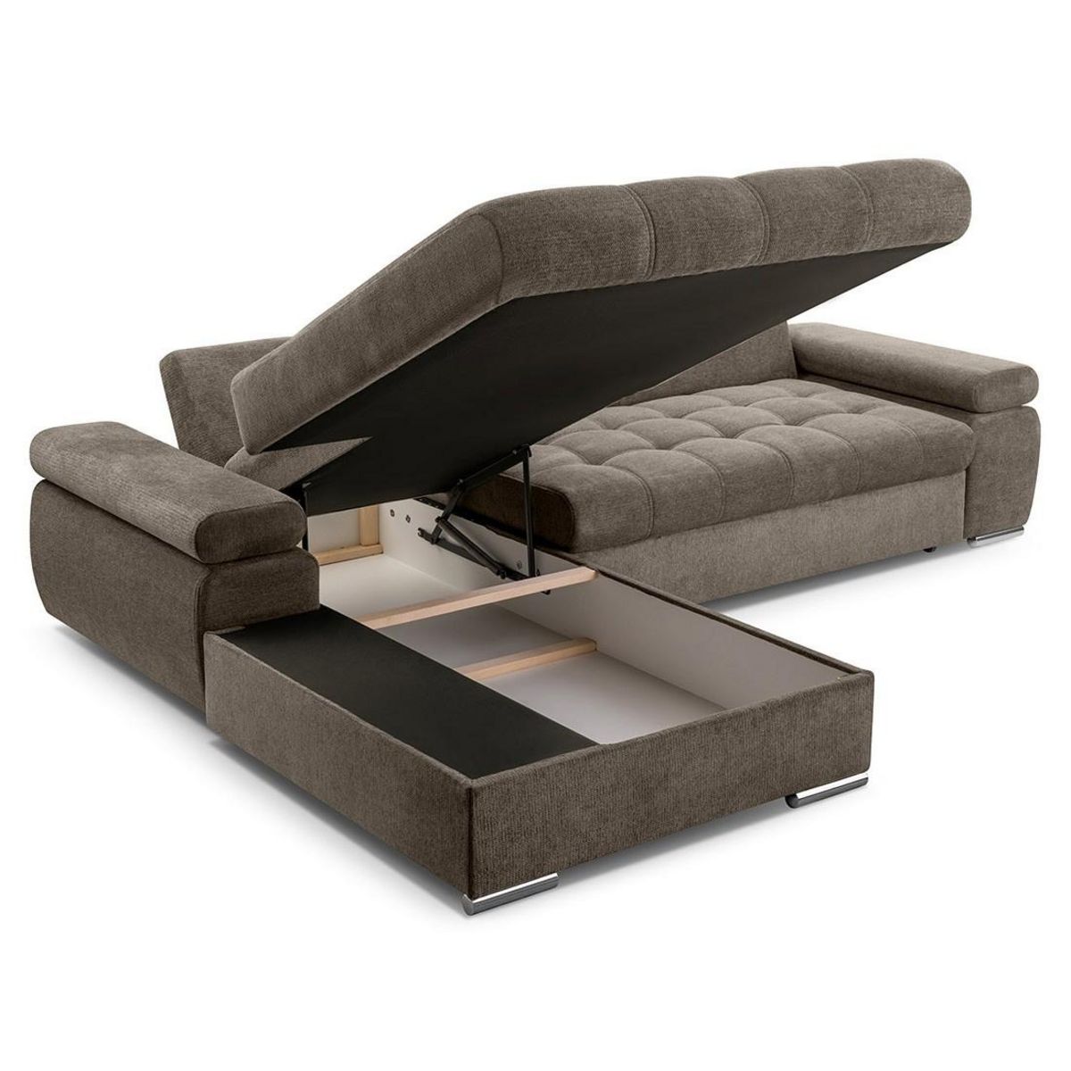 BEST MOBILIER Bianca - canapé d'angle gauche 4 places convertible avec coffre en tissu texturé