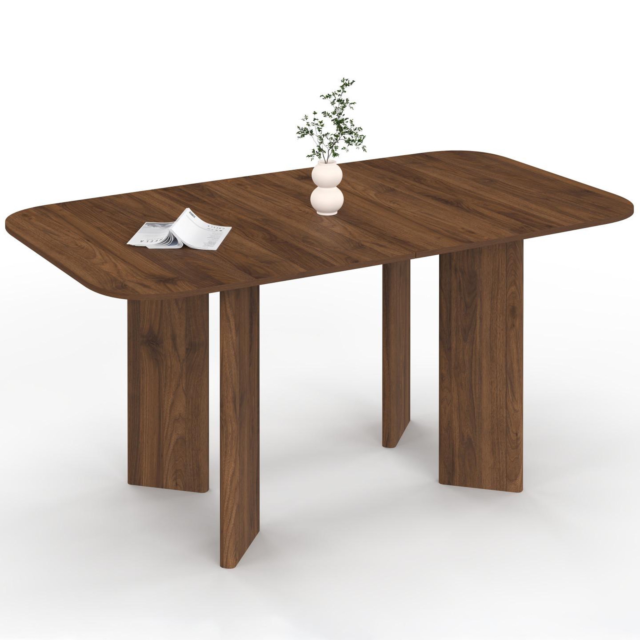 Voir la diapositive 5 : ID MARKET Table à manger extensible rectangulaire arrondie capucine 6-10 personnes 4 pieds design arrondi noyer 160-200 cm