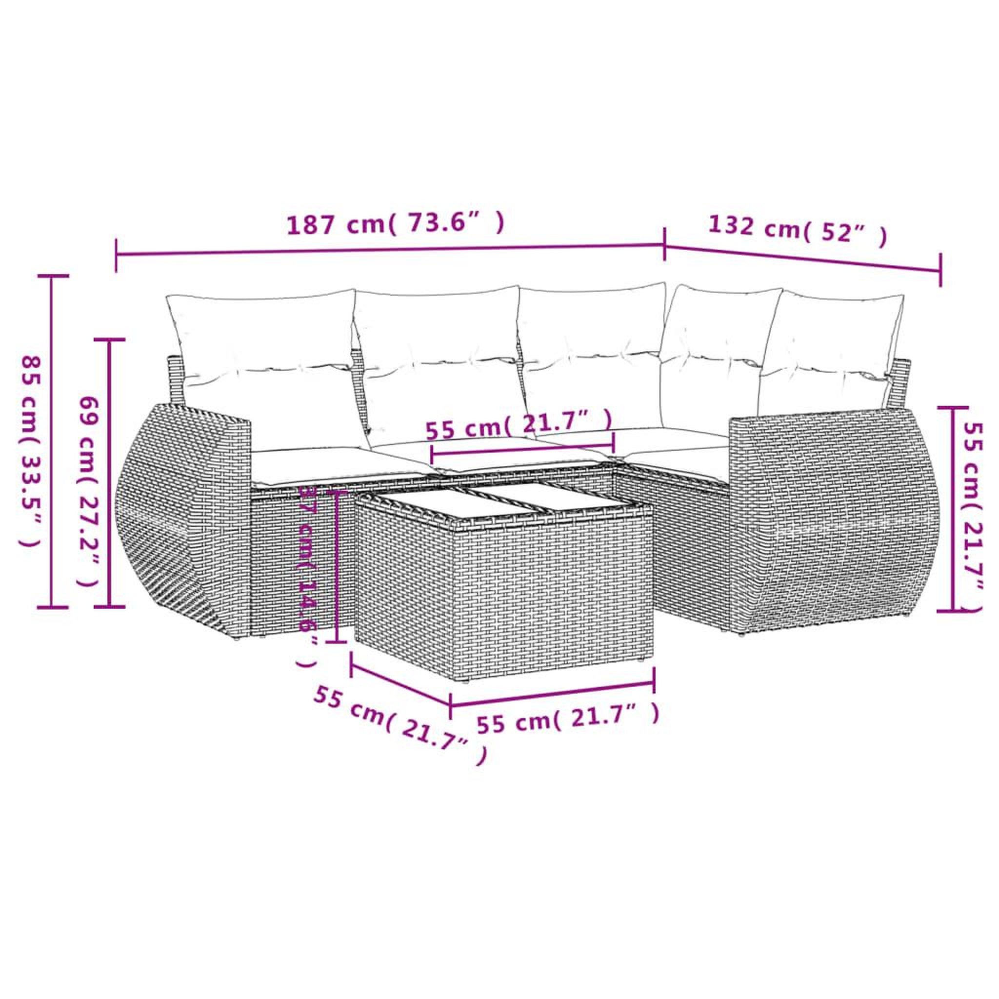 Voir la diapositive 3 : VIDAXL Salon de jardin 5 pcs avec coussins gris resine tressee