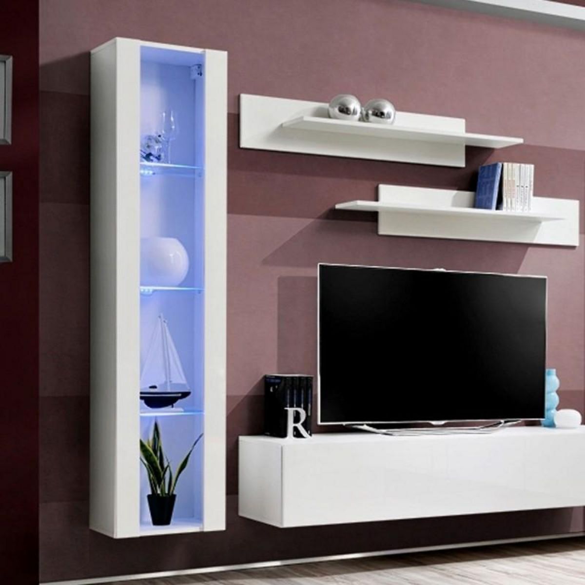 Paris Prix Meuble TV Mural Design  Fly II  260cm Blanc