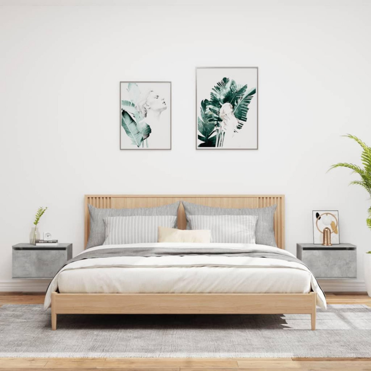 VIDAXL Tables de chevet murales avec lumieres LED 2 pcs gris beton