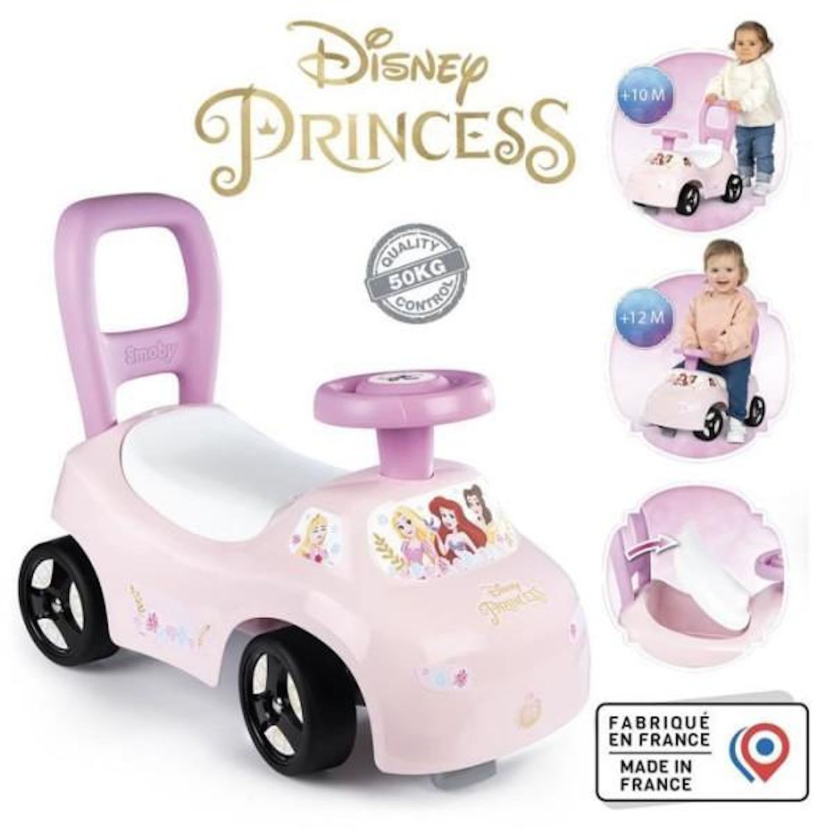 SMOBY Smoby - Porteur auto enfant 2 en 1 - Disney Princesse - Coffre sous la selle + klaxon - Des 10 mois - Fabrication française