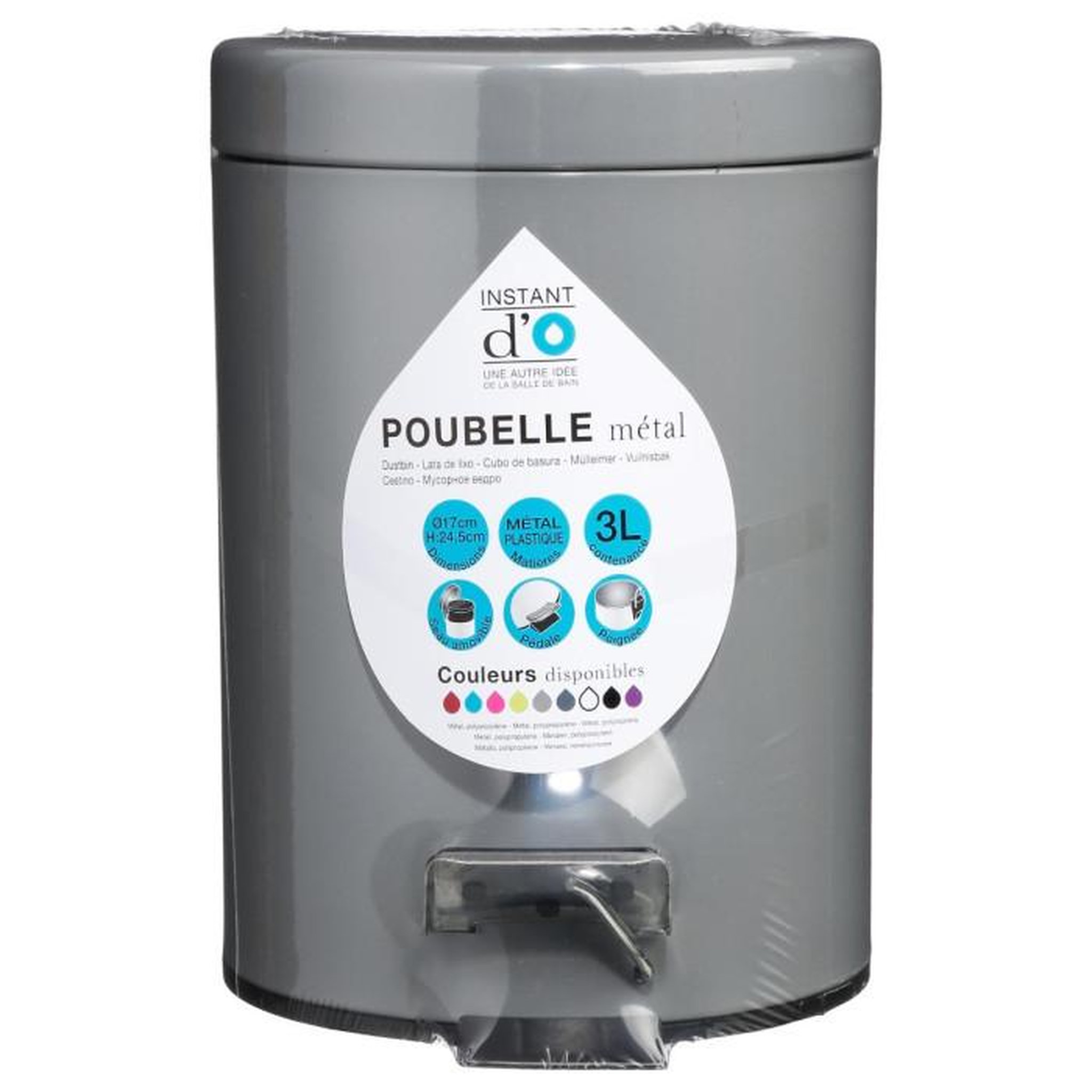 Voir la diapositive 4 : FIVE Poubelle de salle de bain  métal  3l gris