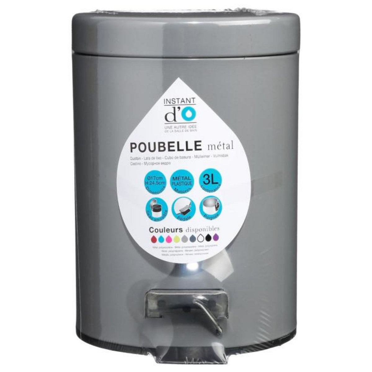 FIVE Poubelle de Salle de Bain  Métal  3L Gris