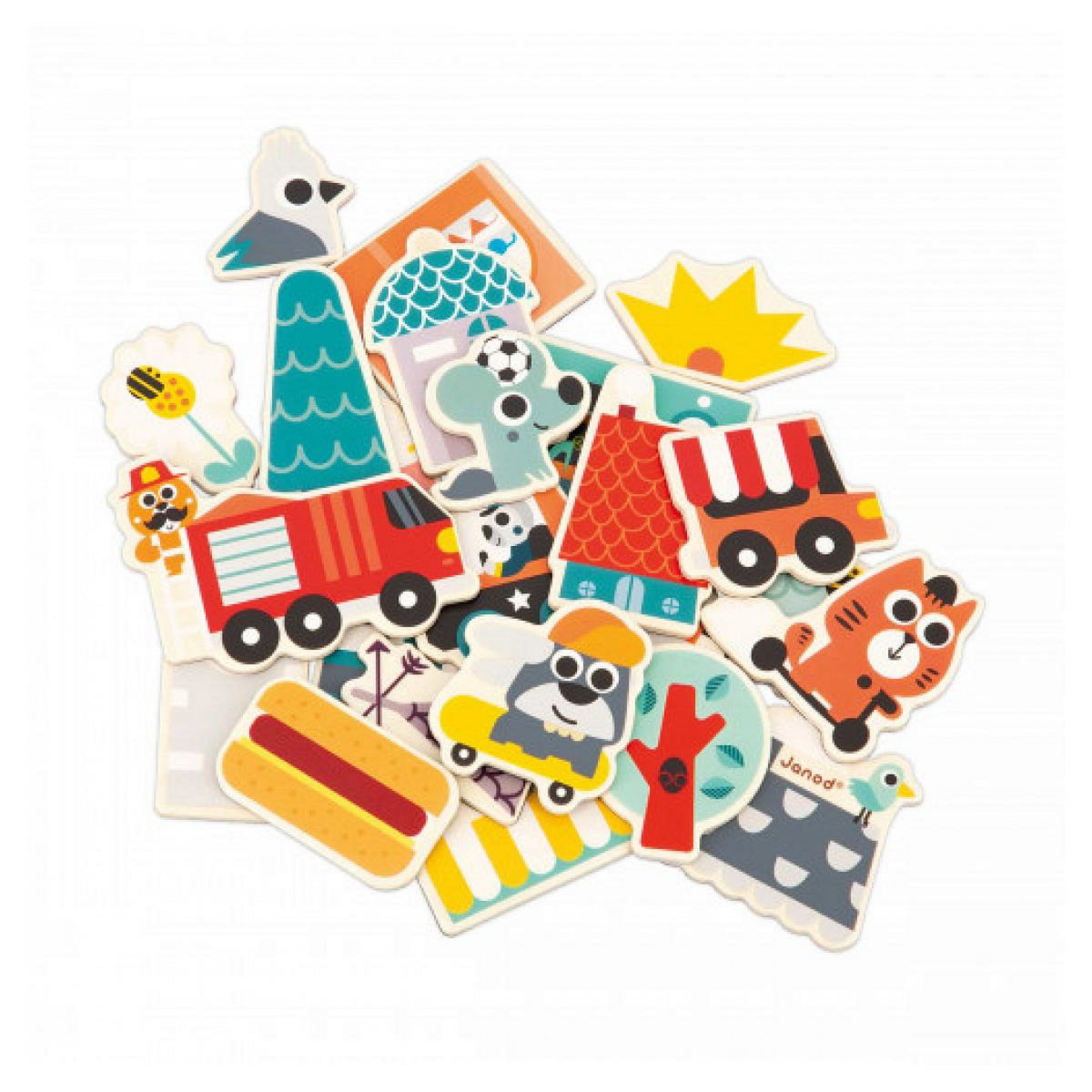 Juratoys-Janod Set de 24 Magnets en Bois Ville Janod pour Enfants