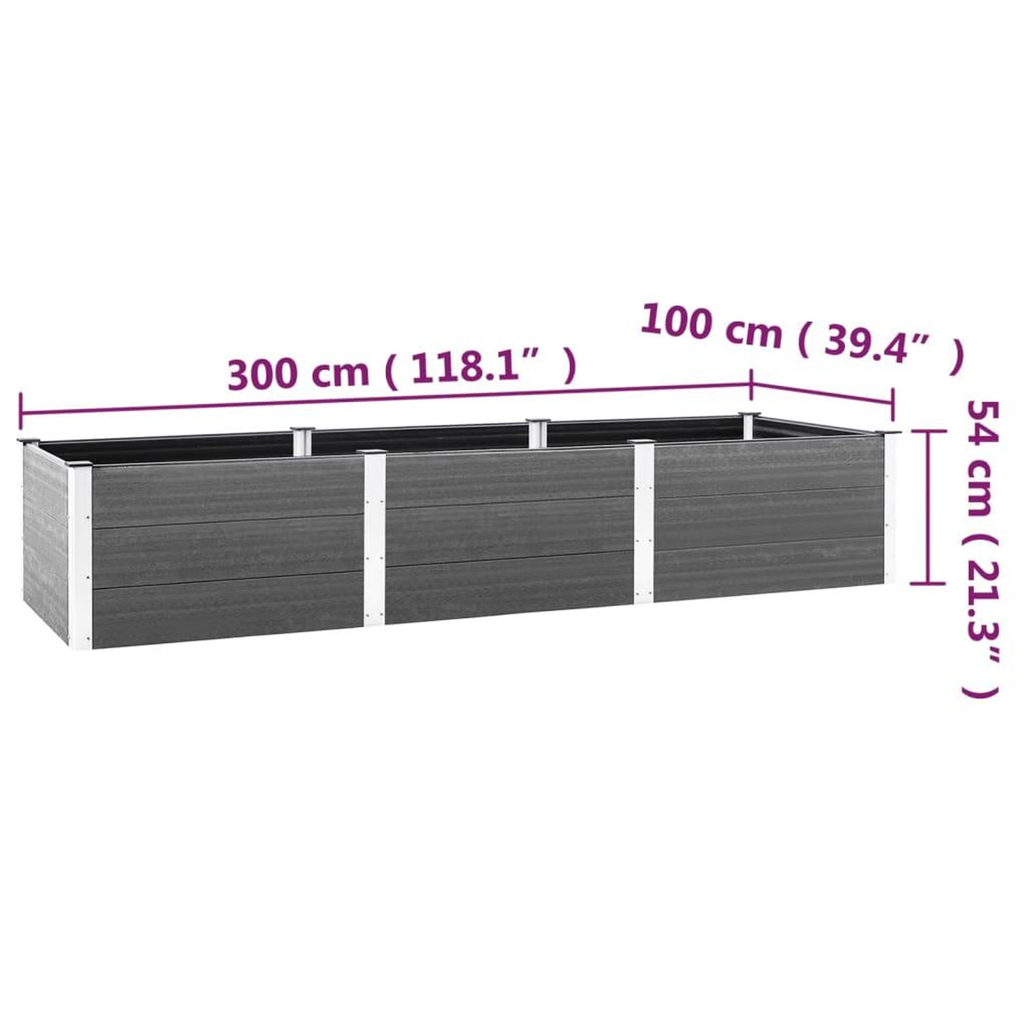 Voir la diapositive 6 : VIDAXL Lit sureleve de jardin Gris 300x100x54 cm WPC