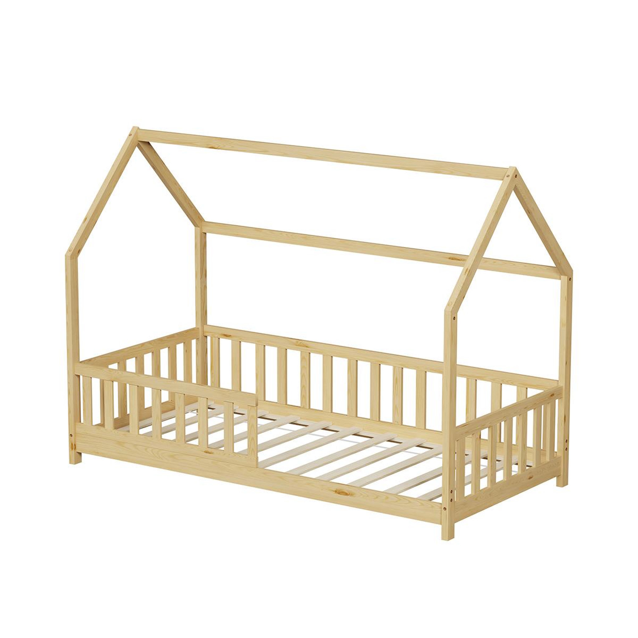 Voir la diapositive 2 : MINEA Minea | lit cabane avec barrière tchoupi 90x190 cm (matelas non inclus)