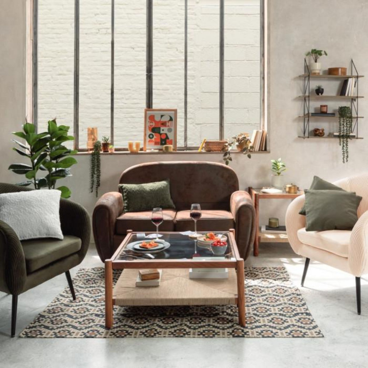 ATMOSPHERA Fauteuil Design en Velours  Solaro  78cm Beige