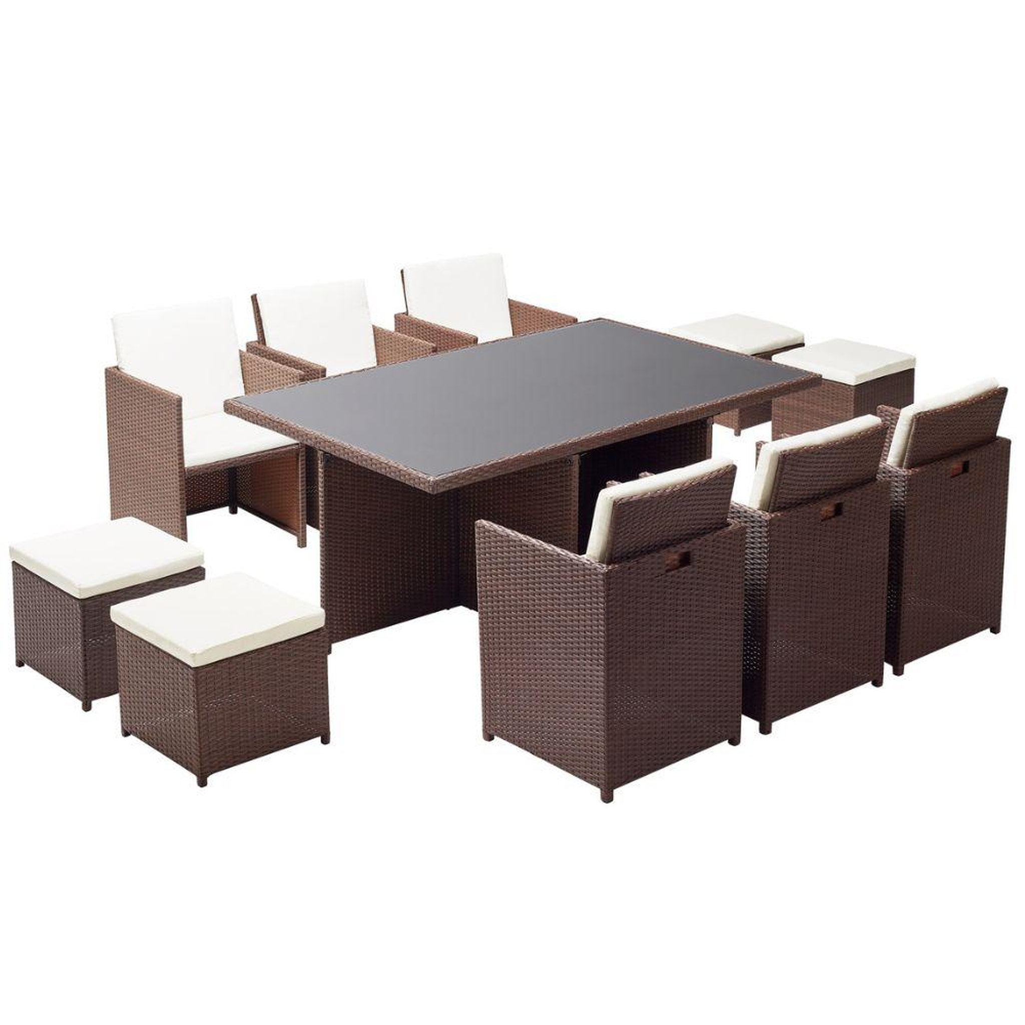 CONCEPT USINE Table et chaises 10 places encastrables résine marron-blanc monaco