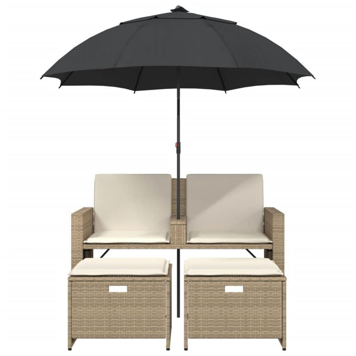 VIDAXL Canape de jardin 2 places avec parasol et tabourets beige rotin