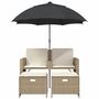 Voir la diapositive 4 : VIDAXL Canape de jardin 2 places avec parasol et tabourets beige rotin