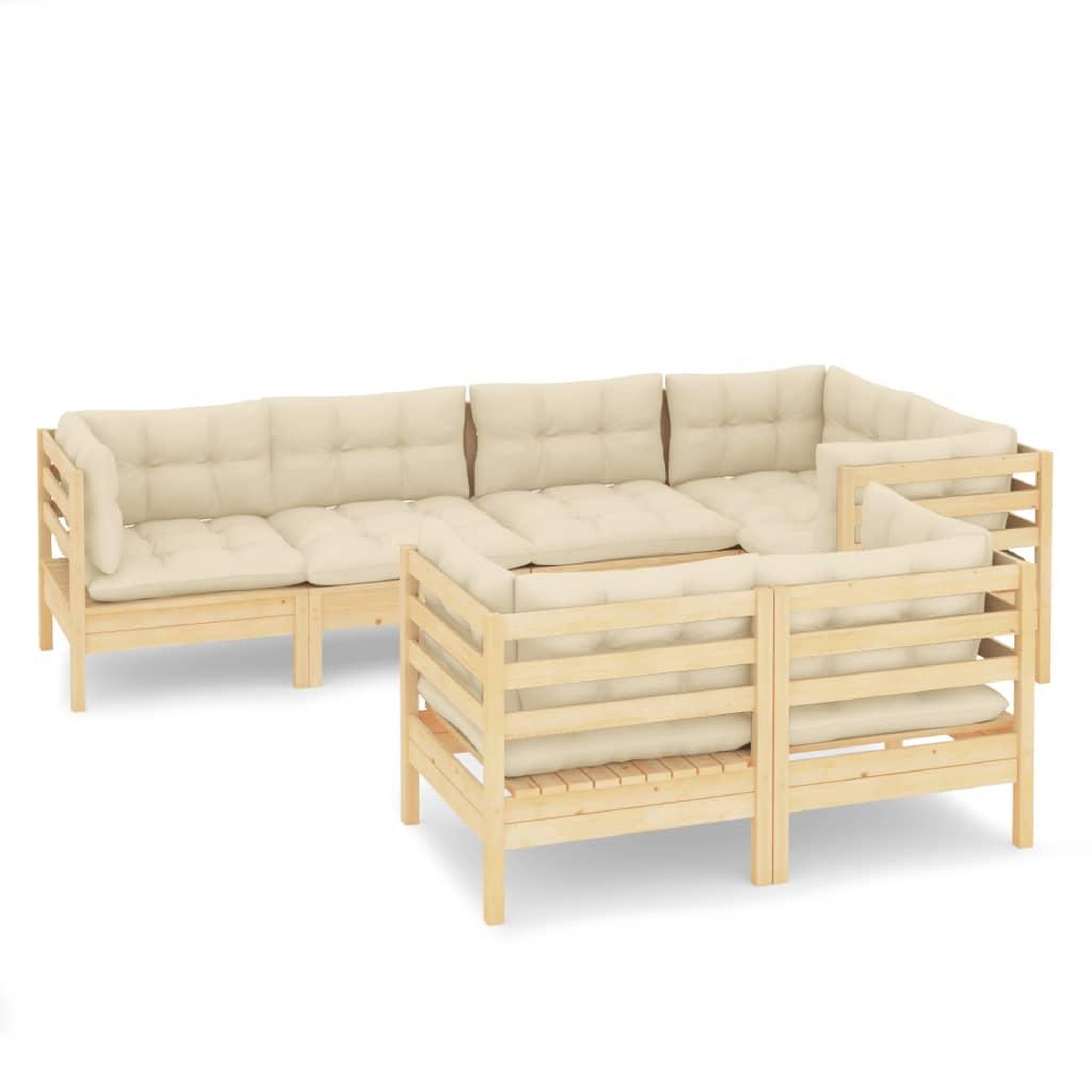 Voir la diapositive 2 : VIDAXL Salon de jardin 7 pcs avec coussins creme bois de pin massif