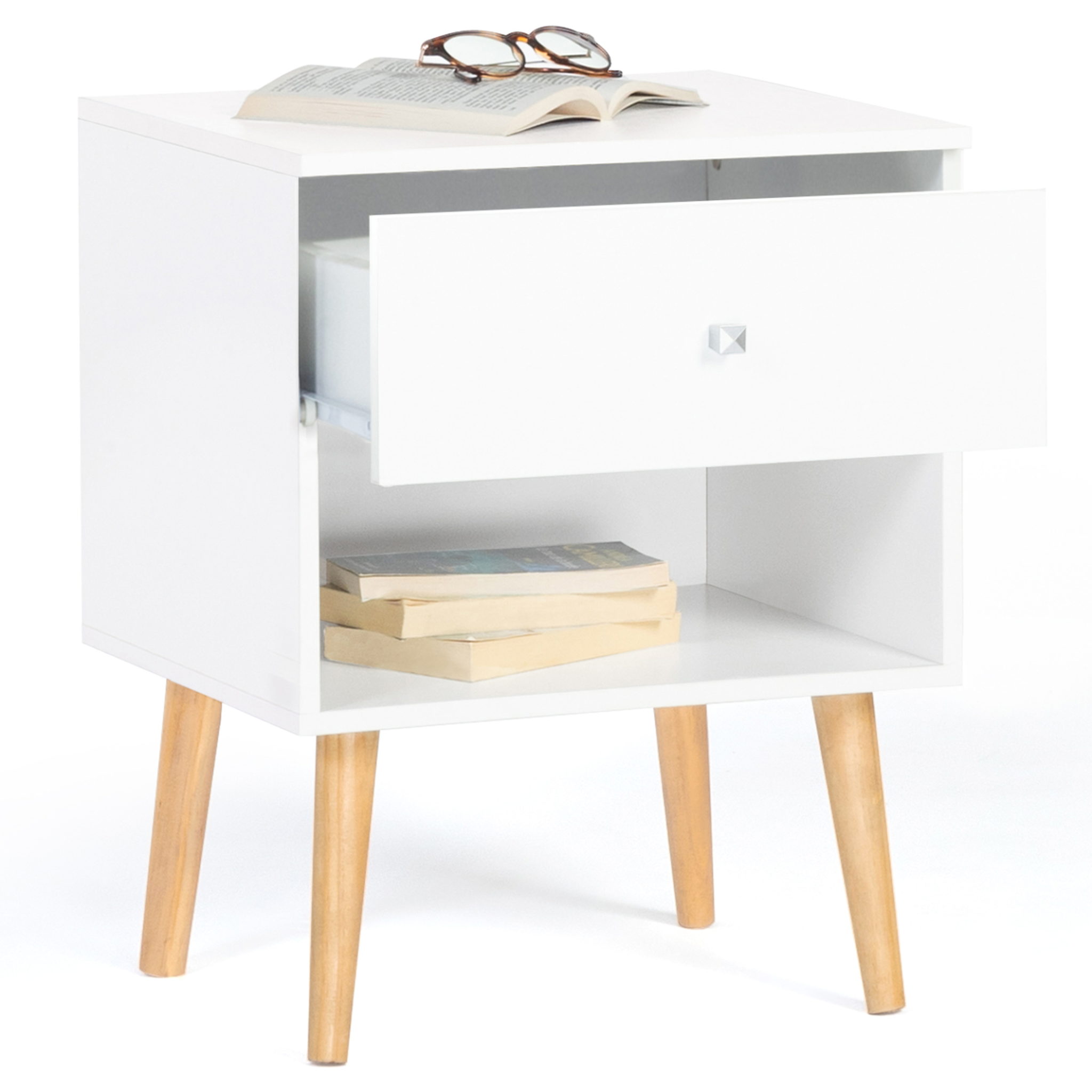 Voir la diapositive 4 : ID MARKET Lot de 2 tables de chevet emmie scandinaves 1 tiroir avec niche blanc