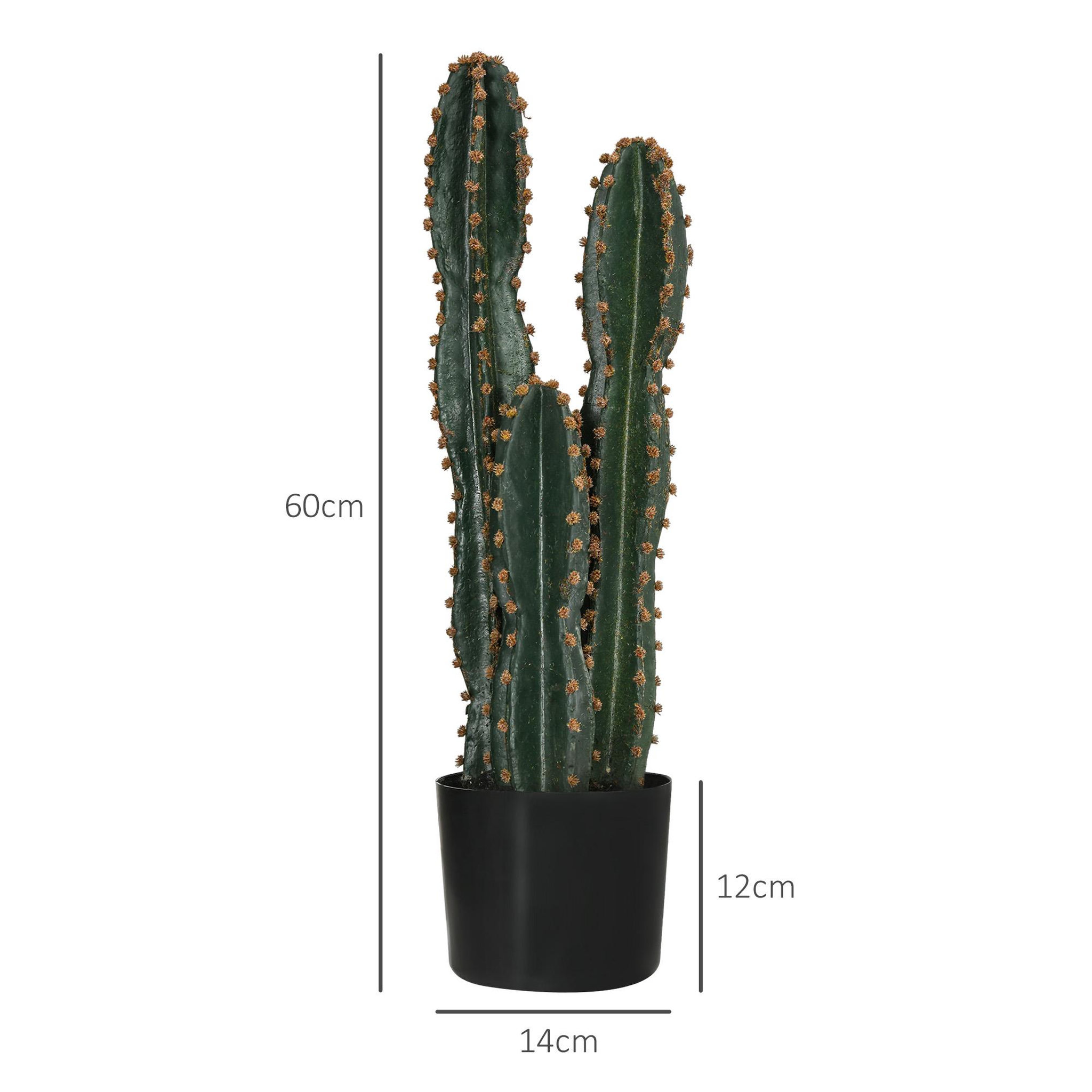 Voir la diapositive 3 : OUTSUNNY Cactus artificiel grand réalisme 3 pieds dim. Ø 17 x 60H cm pot inclus vert