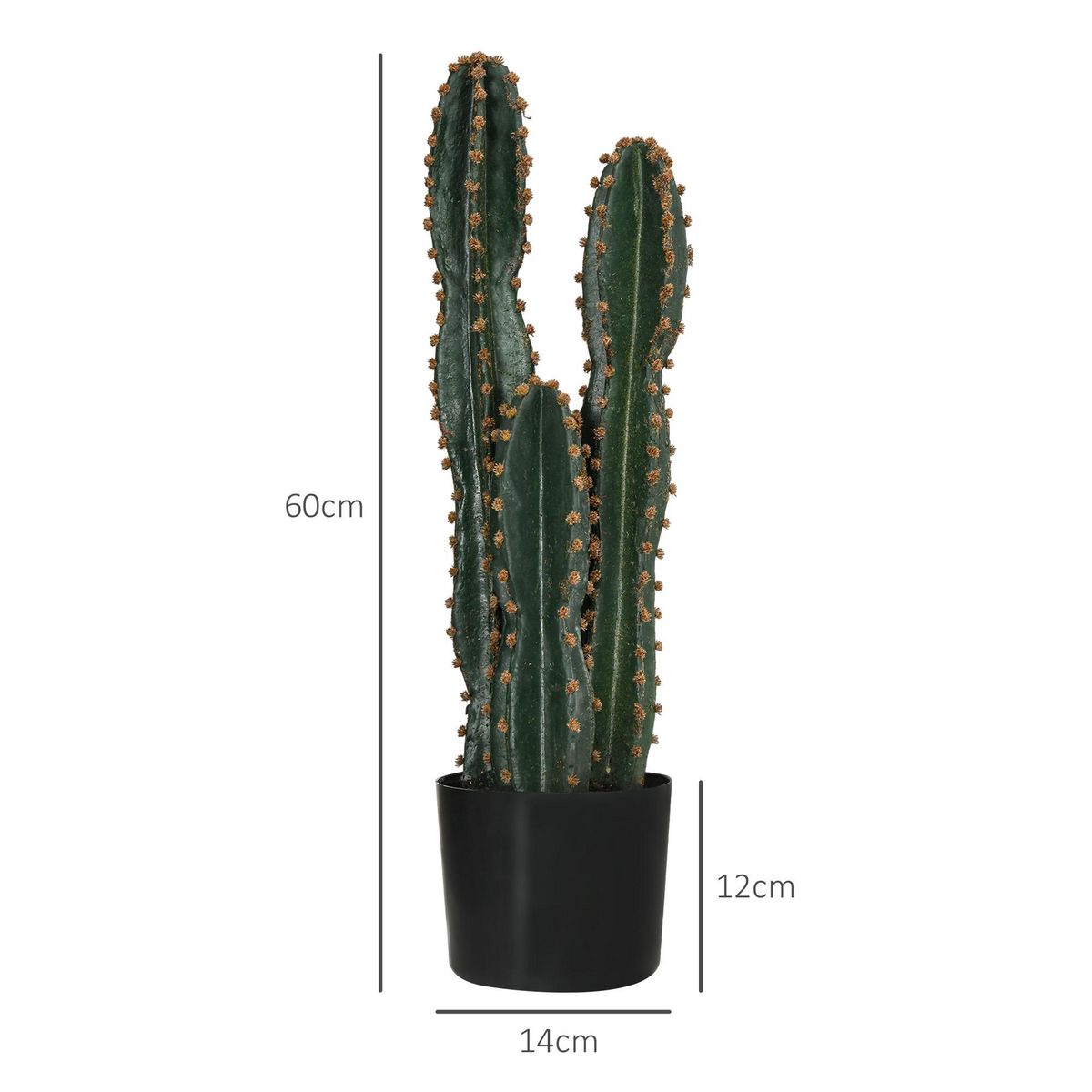 OUTSUNNY Cactus artificiel grand réalisme 3 pieds dim. Ø 17 x 60H cm pot inclus vert