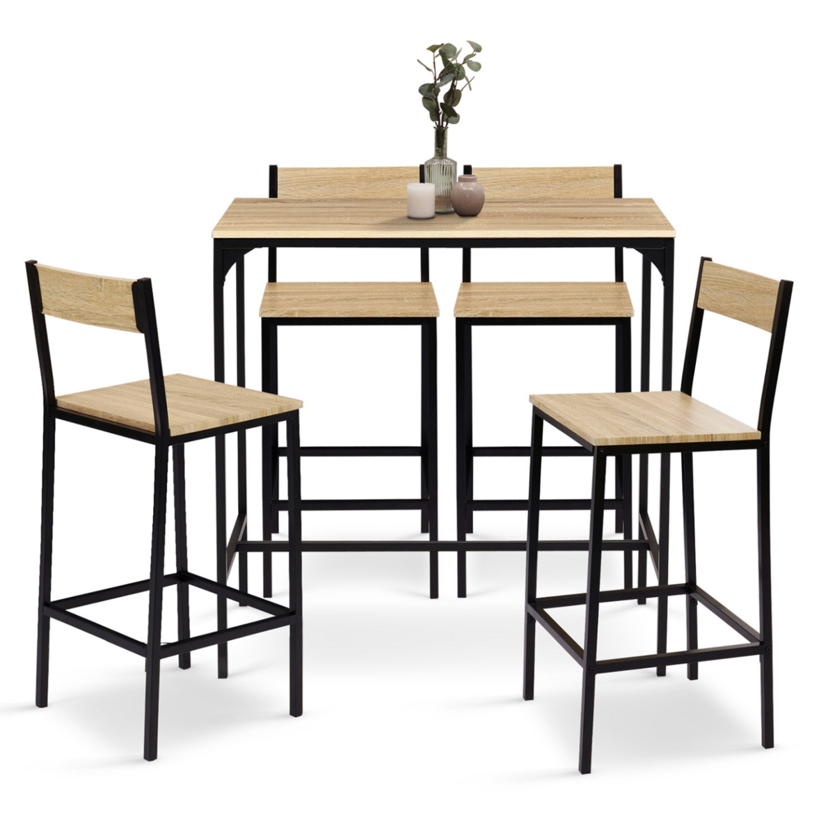 ID MARKET Ensemble table haute de bar DETROIT 100 cm et 4 chaises de bar design industriel