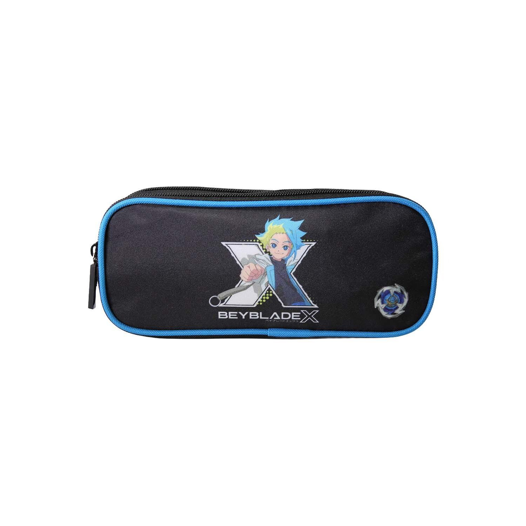 Bagtrotter Beyblade X - Trousse Scolaire Rectangulaire - Noir/Bleu - Garçon - 2 Compartiments