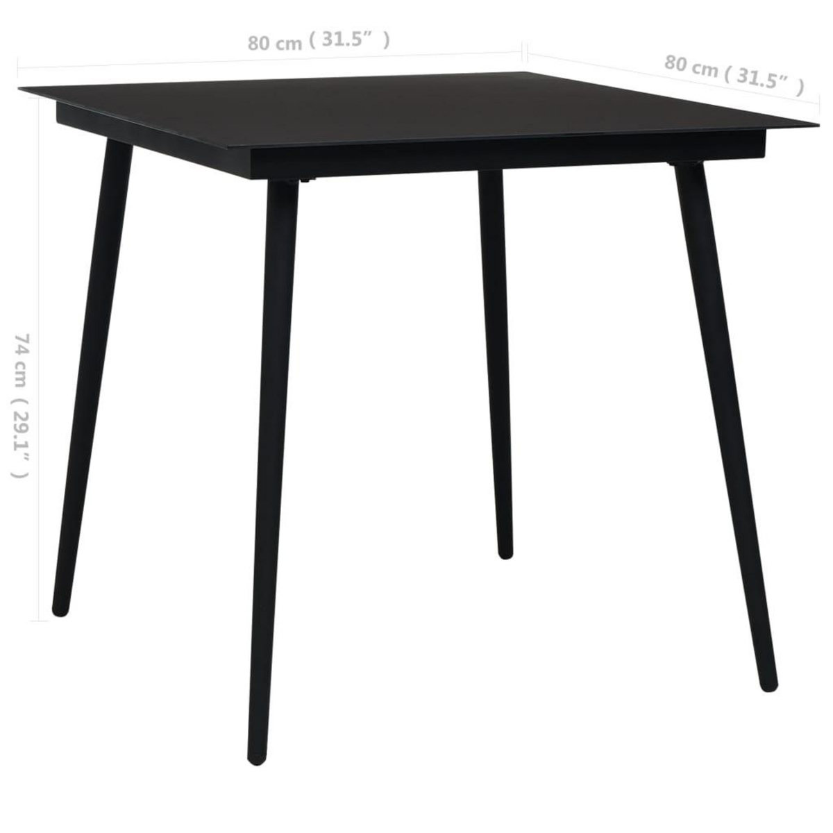 VIDAXL Table a dîner de jardin Noir 80x80x74 cm Acier et verre