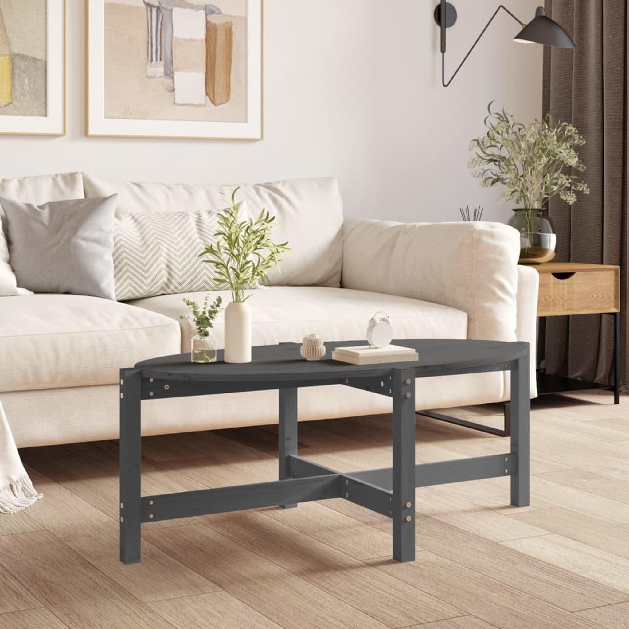 Voir la diapositive 1 : VIDAXL Table basse Gris 118x63x45 cm Bois massif de pin
