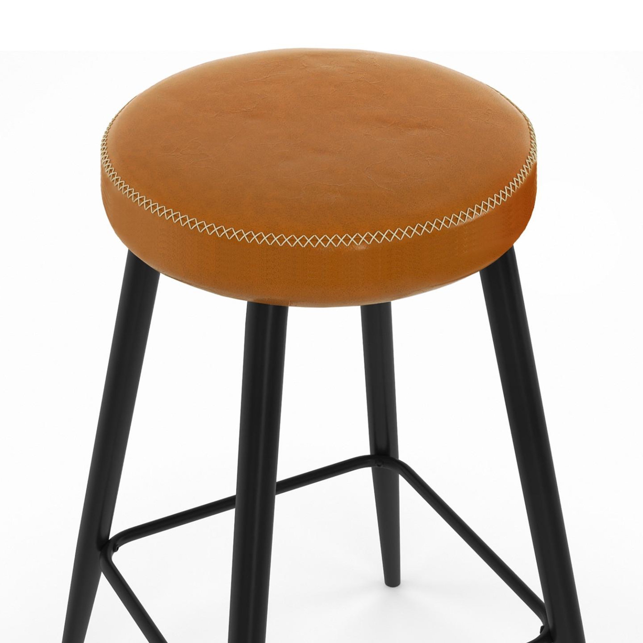 Voir la diapositive 6 : ID MARKET Lot de 2 tabourets de bar isaure marron avec coutures et pieds en métal noir
