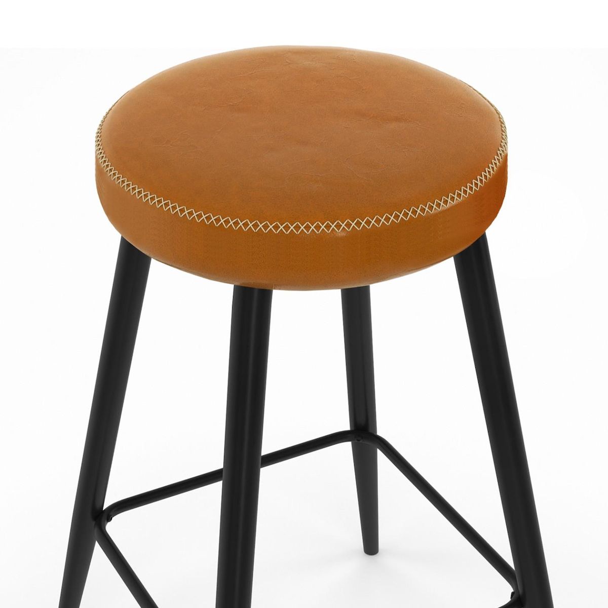 ID MARKET Lot de 2 tabourets de bar ISAURE avec assise effet cuir marron et pieds en métal noir