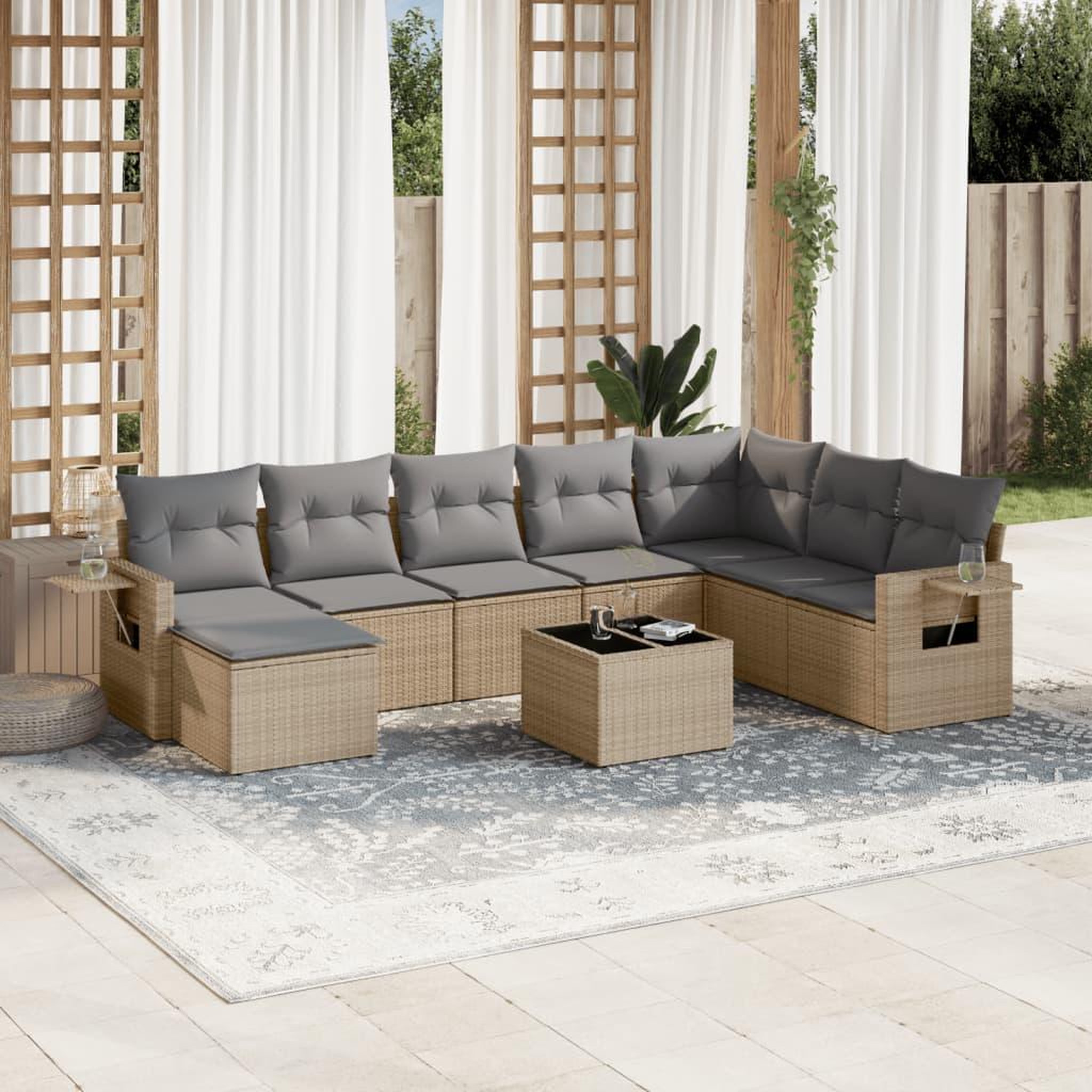 VIDAXL Salon de jardin avec coussins 9 pcs beige resine tressee