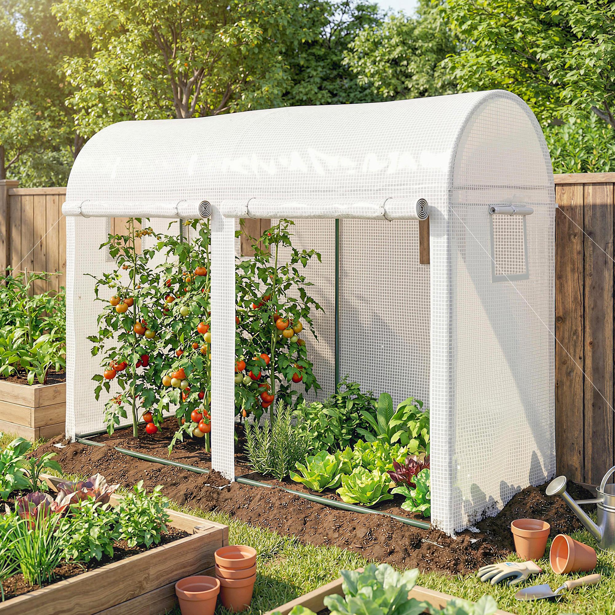 Voir la diapositive 6 : OUTSUNNY Serre de jardin serre à tomates dim. 3 x 1 x 2 m 2 portes 4 fenêtres acier pe haute densité blanc