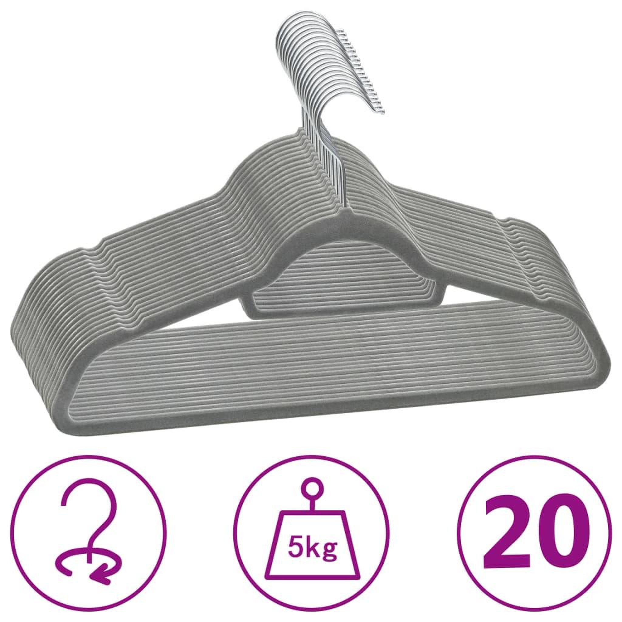 Voir la diapositive 1 : VIDAXL Cintres antiderapants 20 pcs Gris Velours