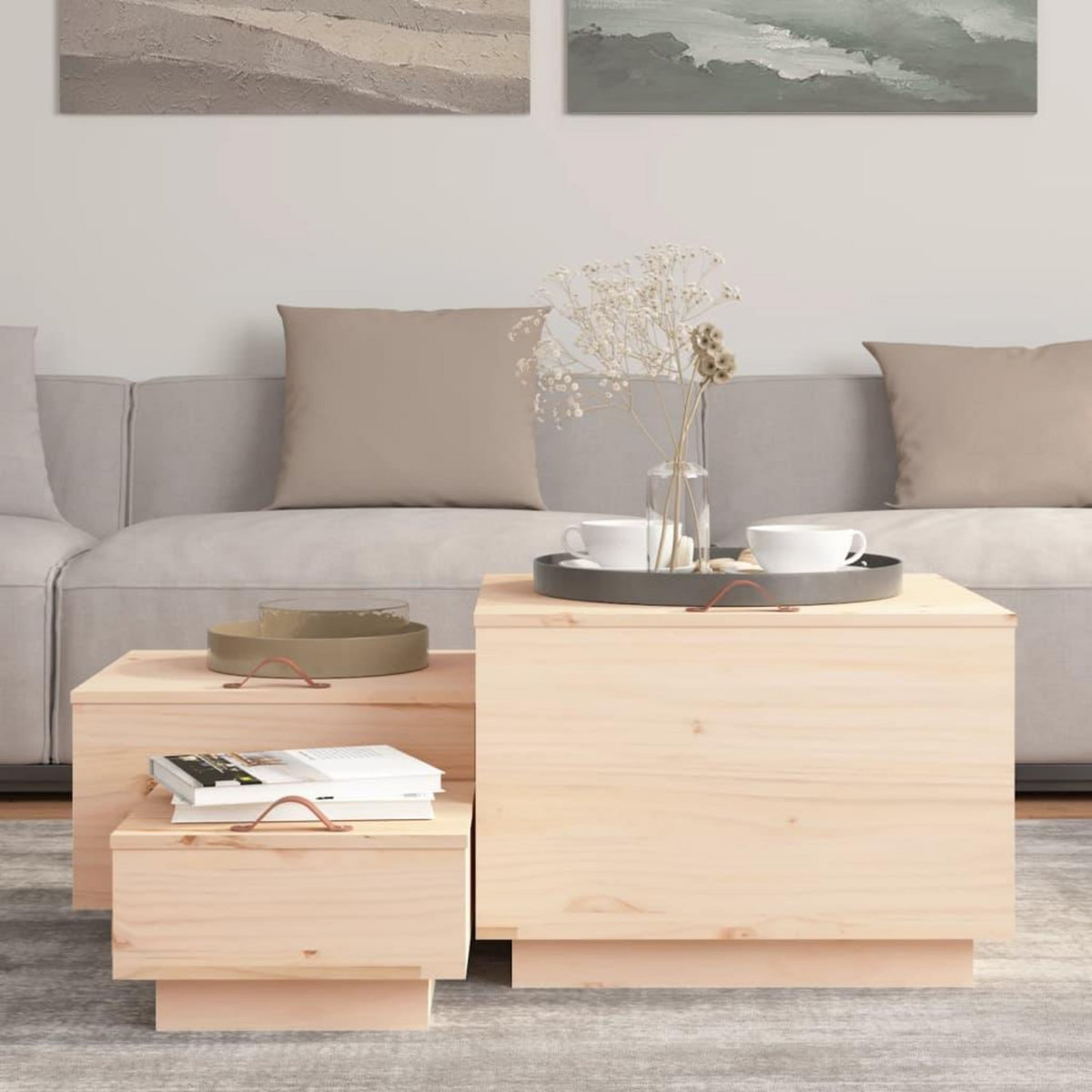 VIDAXL Boîtes de rangement avec couvercles 3 pcs Bois massif de pin