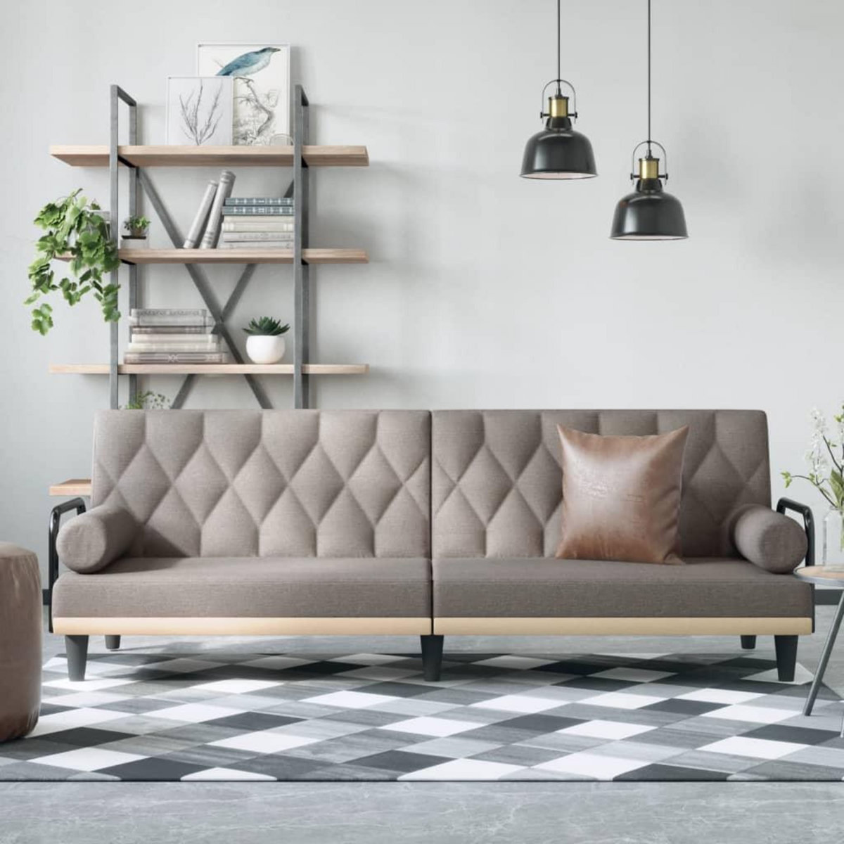 VIDAXL Canape-lit avec accoudoirs taupe tissu