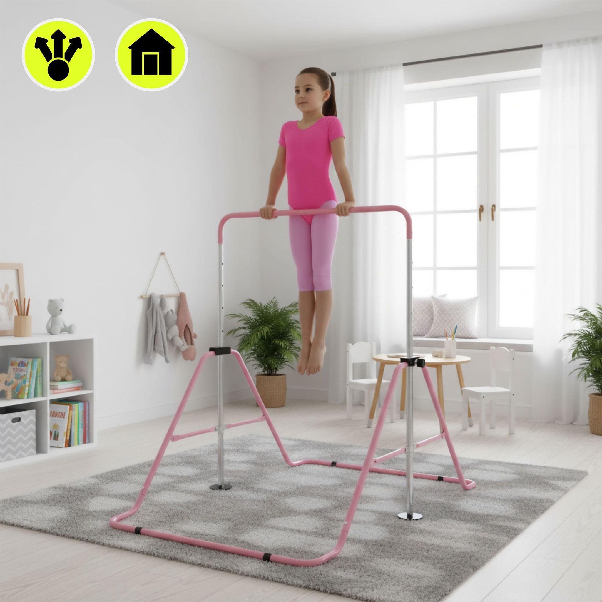 Voir la diapositive 5 : HYPERMOTION Barre gymnastique enfant HyperMotion pliable réglable rose