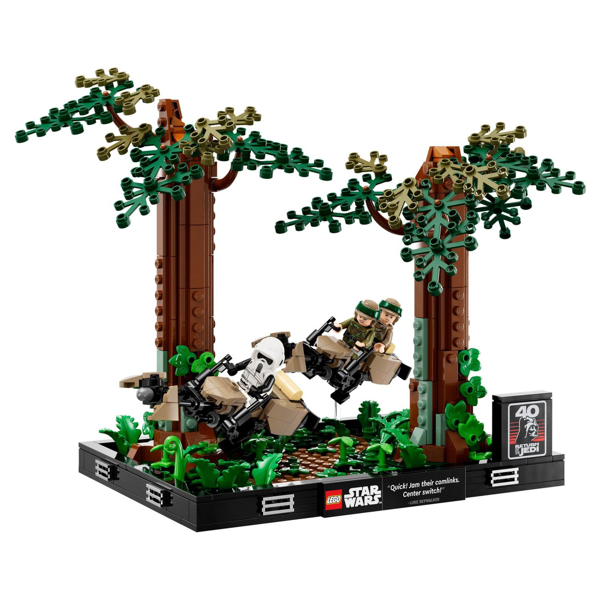 Voir la diapositive 3 : LEGO Star Wars 75353 Diorama de la Course-Poursuite en Speeder sur Endor, Maquette avec Luke Skywalker, Princesse Leia et Scout Trooper plus Speeder Bikes, Collection Le Retour du Jedi