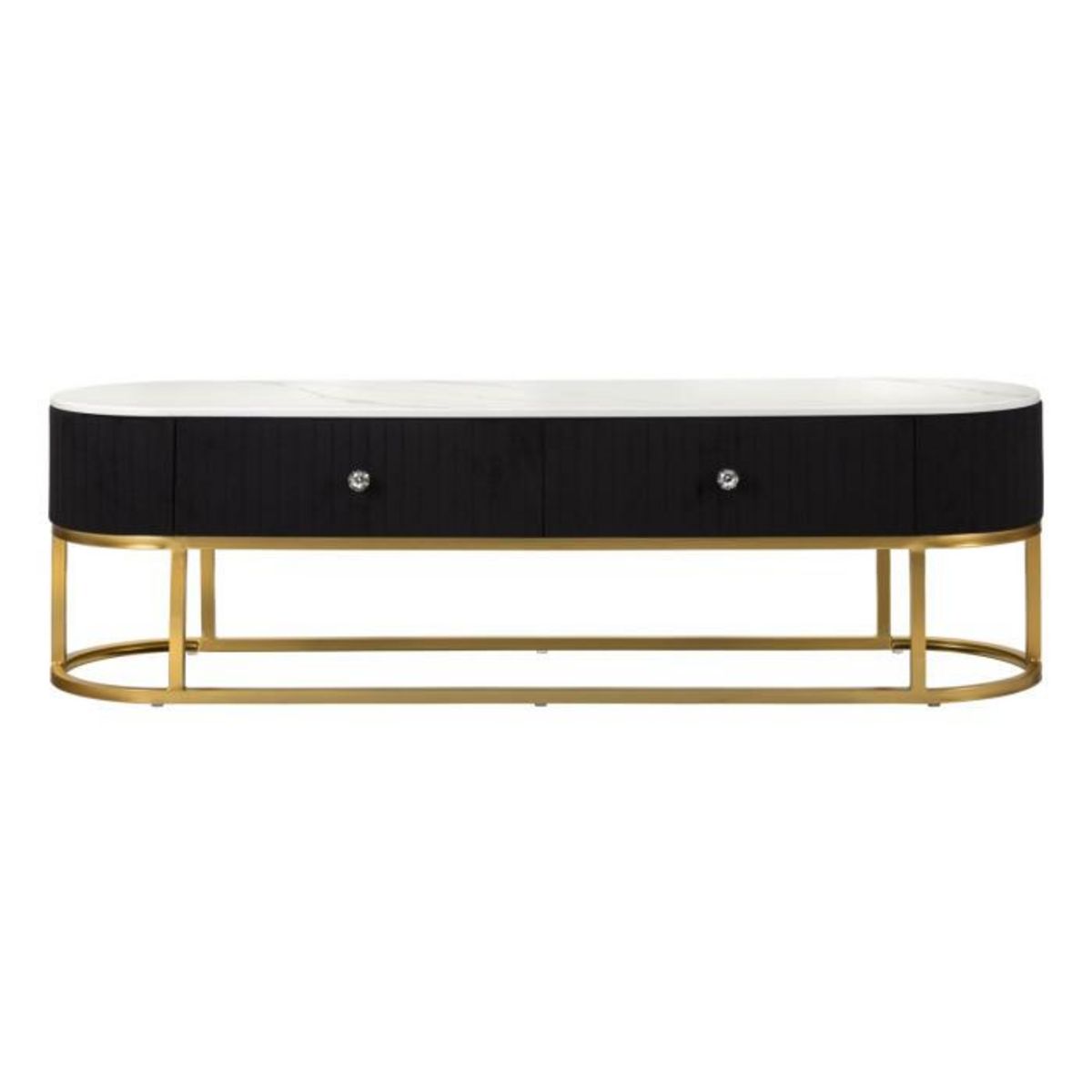 Paris Prix Meuble TV 2 Tiroirs Effet Marbre  Montpellier  150cm Noir & Or