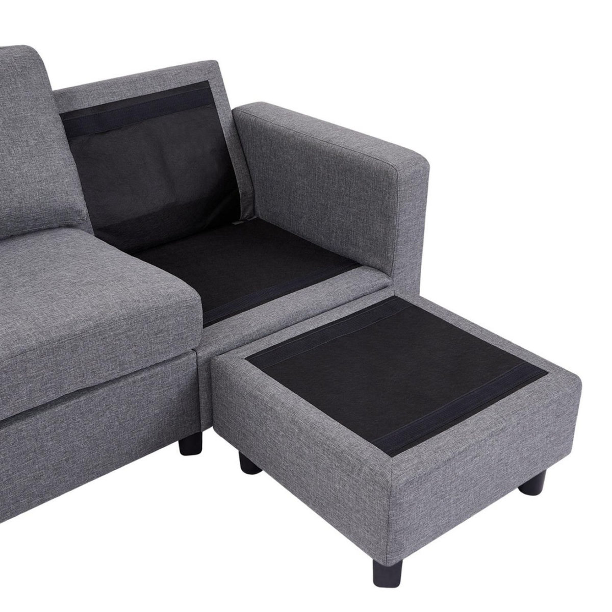 CONCEPT USINE Canapé modulable 3 places + 1 pouf tissu gris CORK